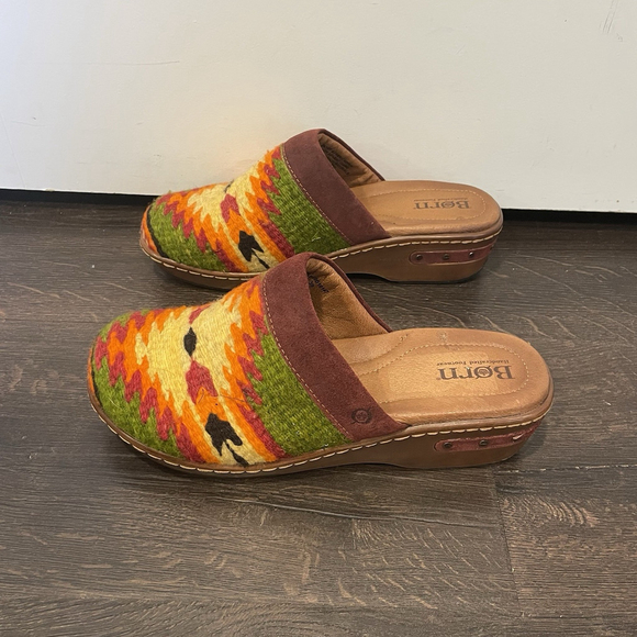 Born Bandy Southwest Blanket Sandal Clog Burgundy Orange Green US 8 Womens - Picture 3 of 9